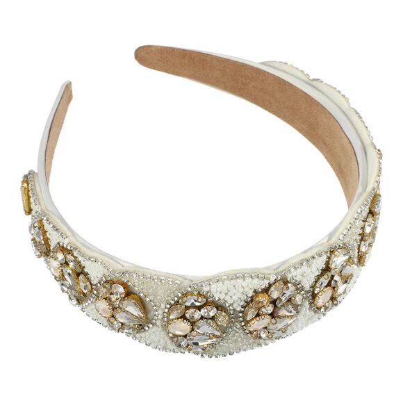 Bling Rhinestone Headband Rhinestone Wide Edge Headband White - Picture 5 of 7